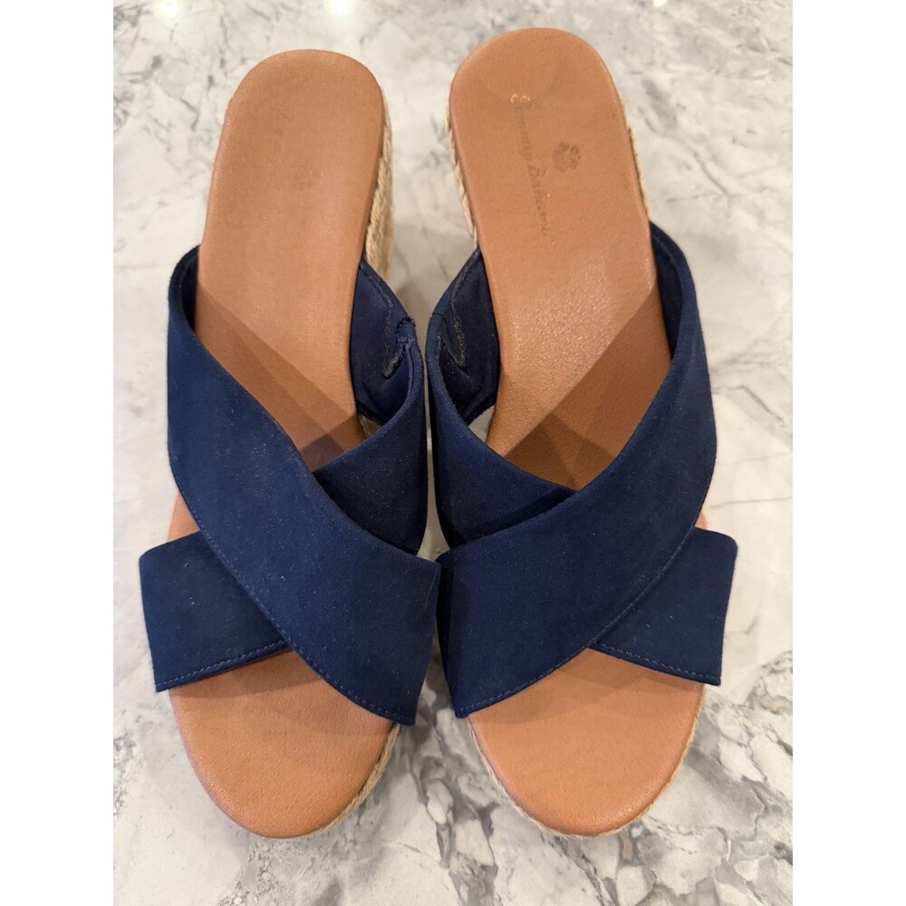 Tommy Bahama Womens 8.5 Navy Blue Espadrille Wedge Sandals Crisscross Jute